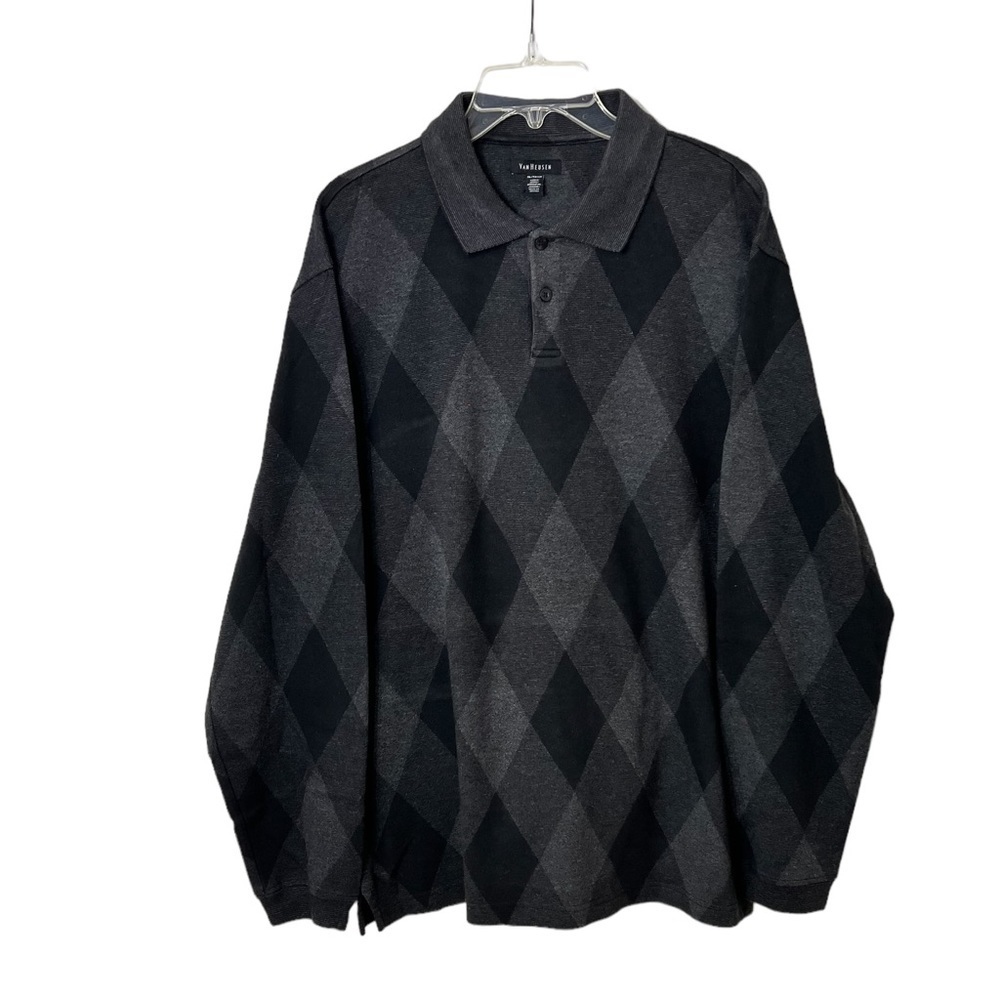 VAN HEUSEN MENS ARGYLE BUTTON FRONT SWEATER. XL TALL. VERY Y2K STYLE☑️